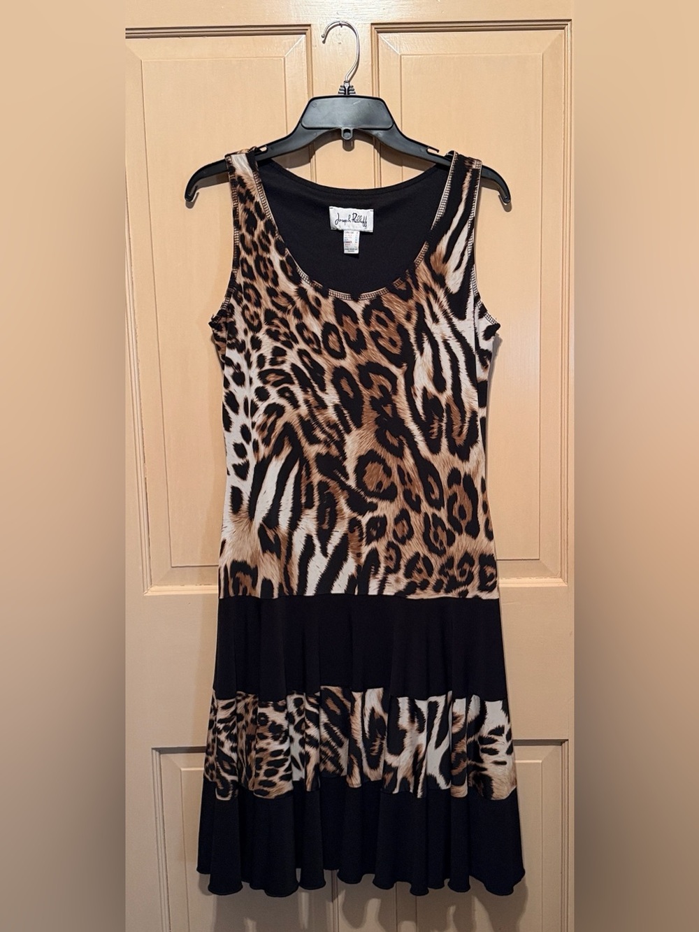 Joseph Ribkoff Leopard Print Sleeveless Midi Dress - Black/Tan